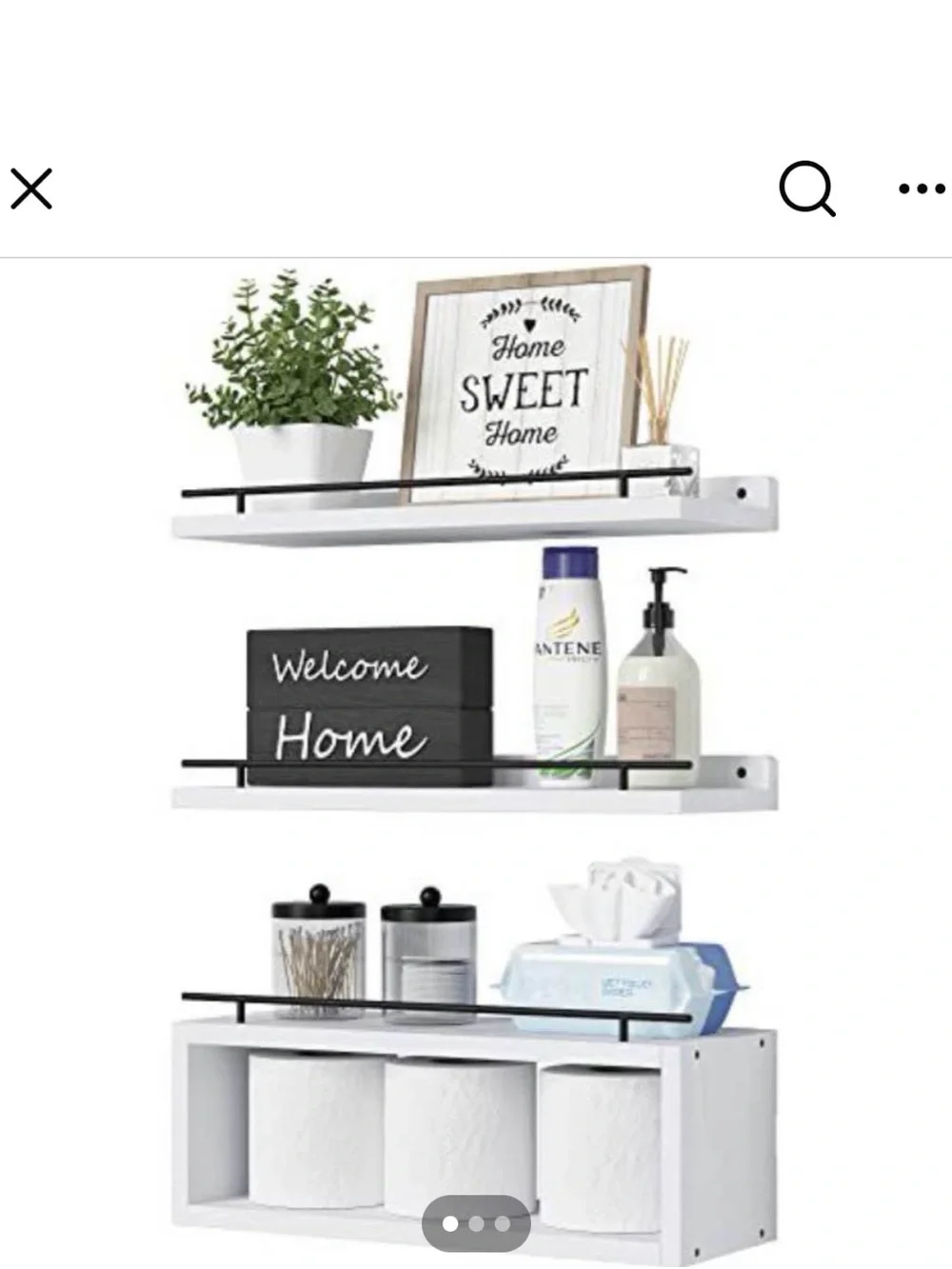 Amazon White Wall-Mounted Bathroom Shelf Set with Black Rail Accents